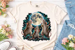 Three Rats Howling Moon PNG Shirt Product Image 2
