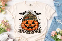 Halloween Pumpkin Camo Cap PNG Tee Product Image 2