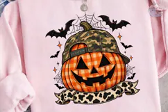 Halloween Pumpkin Camo Cap PNG Tee Product Image 3