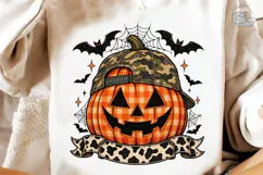 Halloween Pumpkin Camo Cap PNG Tee Product Image 4