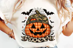 Halloween Pumpkin Camo Cap PNG Tee Product Image 6