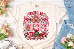 Ho Ho Ho Christmas Pink PNG Shirt Product Image 2