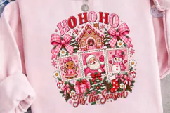 Ho Ho Ho Christmas Pink PNG Shirt Product Image 3