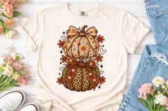 Coquette Pumpkin Stack Fall PNG Tee Product Image 2
