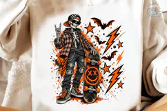 Skater Skeleton Halloween PNG Shirt Product Image 4