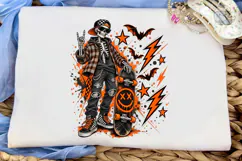 Skater Skeleton Halloween PNG Shirt Product Image 5
