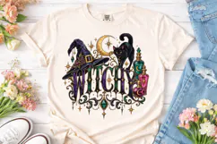 Witchy Halloween Black Cat PNG Shirt Product Image 2