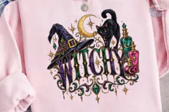 Witchy Halloween Black Cat PNG Shirt Product Image 3