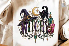 Witchy Halloween Black Cat PNG Shirt Product Image 4