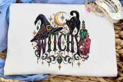 Witchy Halloween Black Cat PNG Shirt Product Image 1