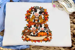 Fall Cow Mama Baby PNG Sublimation Tee Product Image 5