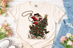 Cowboy Santa Christmas Tree PNG Shirt Product Image 2