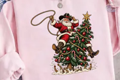 Cowboy Santa Christmas Tree PNG Shirt Product Image 3
