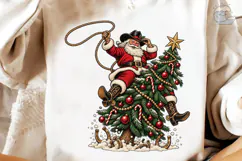 Cowboy Santa Christmas Tree PNG Shirt Product Image 4