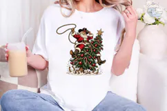 Cowboy Santa Christmas Tree PNG Shirt Product Image 1