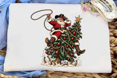 Cowboy Santa Christmas Tree PNG Shirt Product Image 5