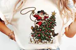 Cowboy Santa Christmas Tree PNG Shirt Product Image 6
