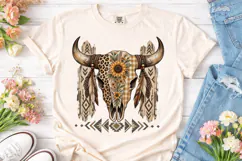 Boho Bull Skull Sunflower PNG Sublimatio Product Image 1