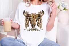 Boho Bull Skull Sunflower PNG Sublimatio Product Image 4