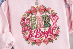 Merry & Bright Christmas Wreath PNG Tee Product Image 2