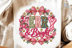 Merry & Bright Christmas Wreath PNG Tee Product Image 3