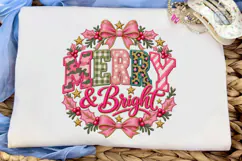 Merry & Bright Christmas Wreath PNG Tee Product Image 5