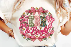 Merry & Bright Christmas Wreath PNG Tee Product Image 6