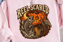 Reel Scared Halloween Fishing PNG Tee Product Image 3