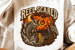 Reel Scared Halloween Fishing PNG Tee Product Image 4