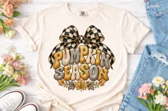 Pumpkin Season Checkered Bow PNG Tee Product Image 2