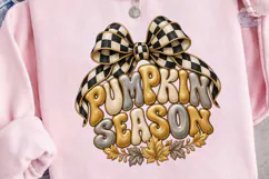 Pumpkin Season Checkered Bow PNG Tee Product Image 3