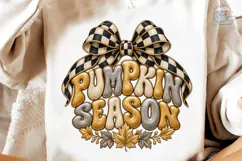 Pumpkin Season Checkered Bow PNG Tee Product Image 4