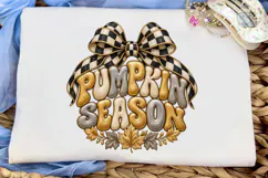 Pumpkin Season Checkered Bow PNG Tee Product Image 5