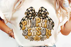 Pumpkin Season Checkered Bow PNG Tee Product Image 6