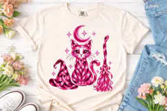 Pink Witch Cat Halloween PNG Shirt Product Image 2