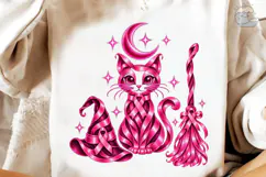 Pink Witch Cat Halloween PNG Shirt Product Image 4