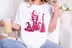 Pink Witch Cat Halloween PNG Shirt Product Image 1