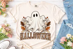 Halloween Ghost Fall Leaves PNG Shirt Product Image 2