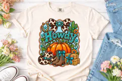 Howdy Fall Pumpkin Western PNG Tee Product Image 2