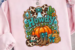 Howdy Fall Pumpkin Western PNG Tee Product Image 3