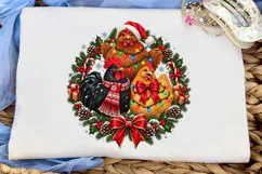 Christmas Chickens Wreath PNG Shirt Product Image 5