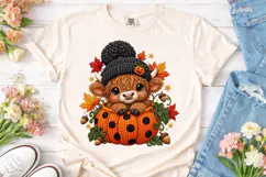 Highland Cow Pumpkin Halloween PNG Tee Product Image 2