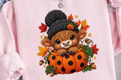 Highland Cow Pumpkin Halloween PNG Tee Product Image 3