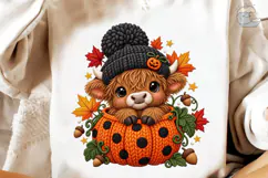 Highland Cow Pumpkin Halloween PNG Tee Product Image 4