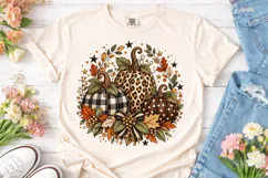 Fall Pumpkin Leopard Plaid PNG Shirt Des Product Image 2