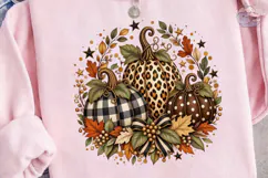 Fall Pumpkin Leopard Plaid PNG Shirt Des Product Image 3