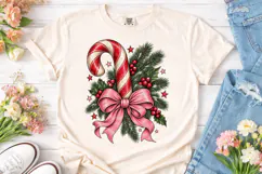 Christmas Candy Cane Bow PNG Shirt Product Image 2