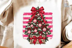 Christmas Tree Bow Pink PNG Shirt Design Product Image 4