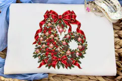 Christmas Wreath Bow PNG Shirt Design Product Image 1