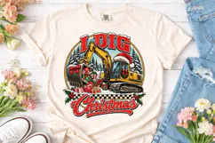 I Dig Christmas Excavator PNG Shirt Product Image 2